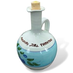 Italian Hand Painted Terracotta Olive Oil Bottle | Mediterranean Decor